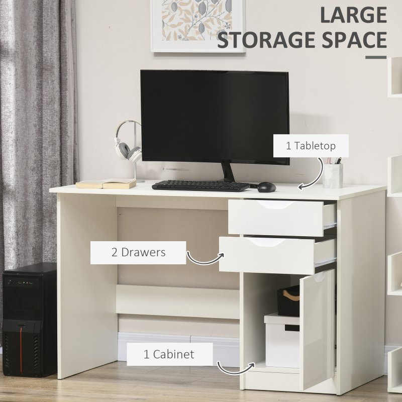 HOMCOM Computer Desk with Drawers, High Gloss Home Office Desk with Storage Cabinet, Study Workstation, 120 x 60cm