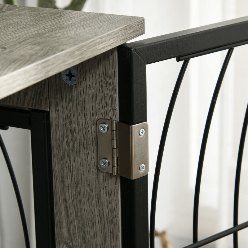 PawHut Dog Crate Furniture, Dog Cage End Table with Large Top, Soft Washable Cushion, Lockable Front Door, Wire Mesh Ventilation, Indoor Pet Crate for Large Sized, 100 x 60 x 74cm - Grey