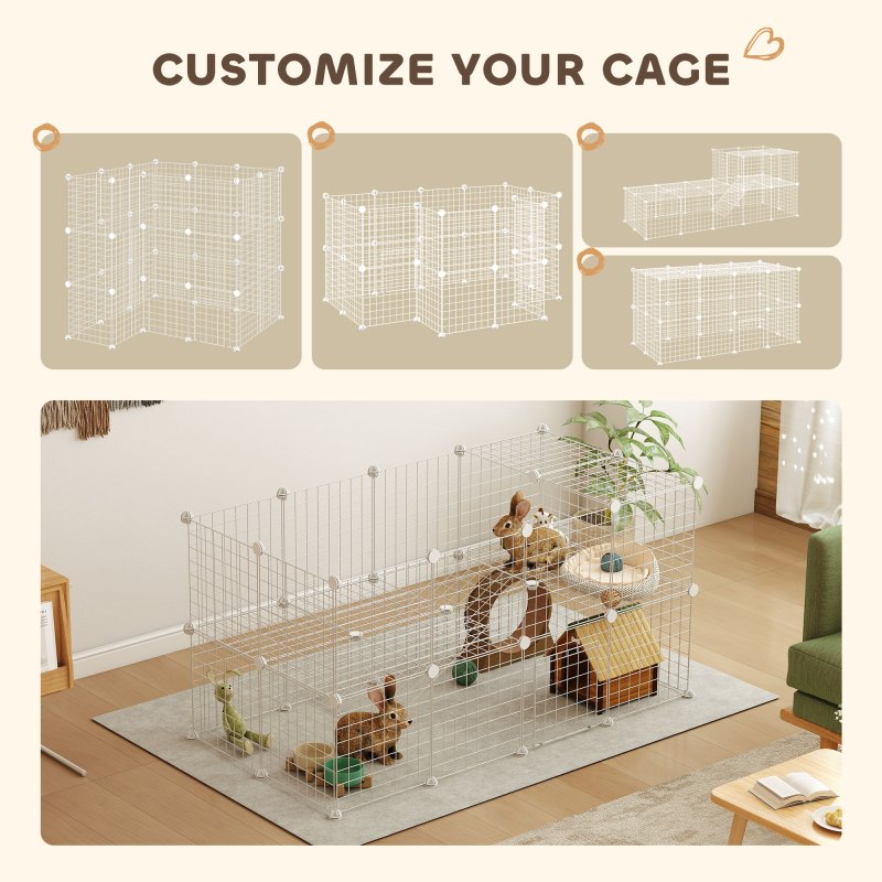 PawHut DIY Pet Playpen Metal Wire Fence Indoor Outdoor Rabbit Small Animals Cage 36 Panel Enclosure, White