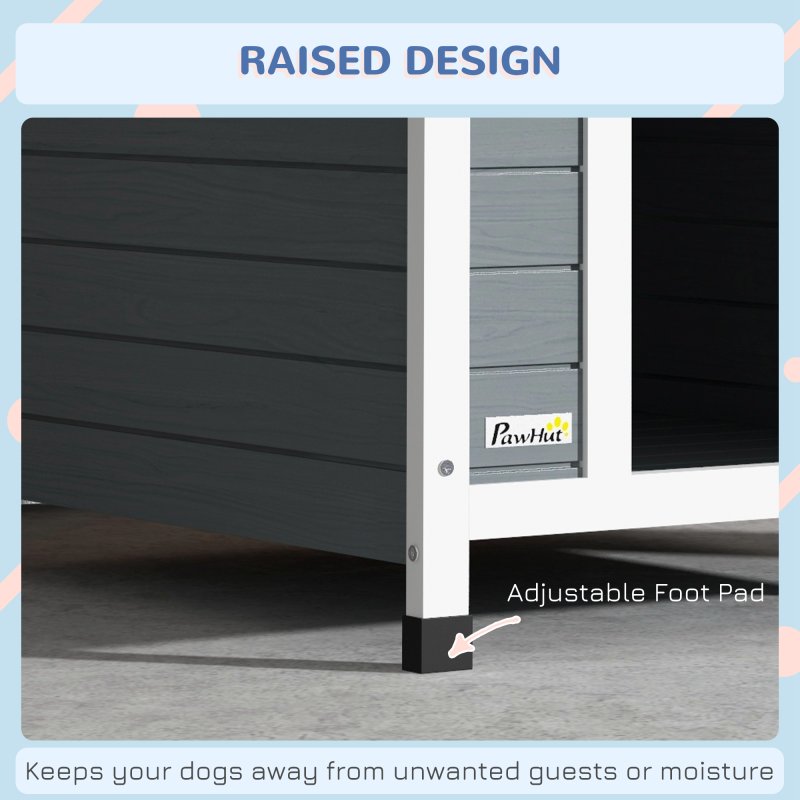 PawHut Wooden Dog House Outdoor, Dog Kennel with Removable Floor, Elevated Pet Shelter, Anti-Corrosion Wood, for Small Medium Dogs, 82H x 75W x 88Dcm - Grey
