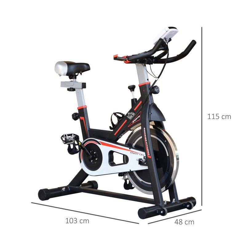 HOMCOM Exercise Bike, Indoor Stationary Bike with 8kg Flywheel, Heart Rate Sensor and LCD Monitor, Cycling Bike for Home, Gym, Office, Cardio Workout - Black