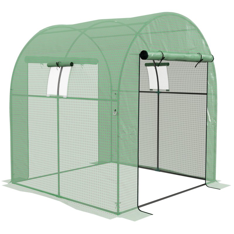 Outsunny 1.8 x 1.8 x 2m Polytunnel Greenhouse with Doors and Mesh Windows, Walk-in Grow House Tent with UV-resistant PE Cover and Steel Frame, Green