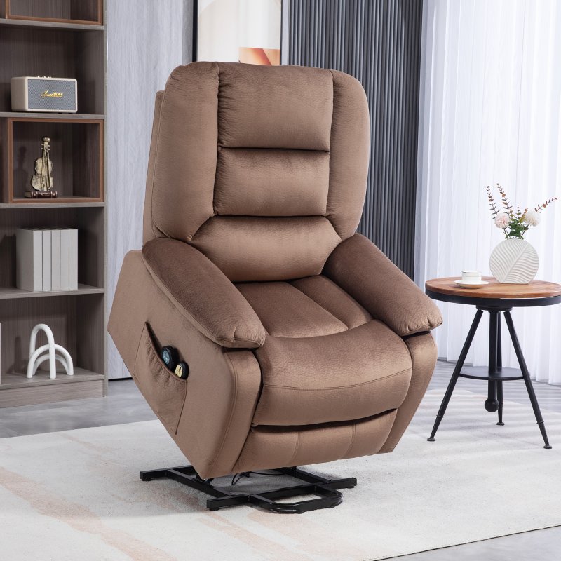 HOMCOM Power Lift Riser and Recliner Chair with Vibration Massage and Heat, Velvet Fabric Electric Recliner Armchair for Elderly with Remote Controllers, Side Pocket, Quick Assembly, Brown