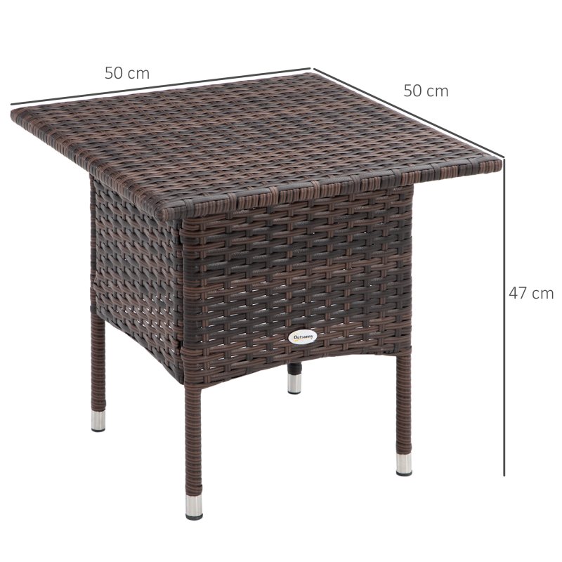 Outsunny Rattan Side Table, Outdoor Coffee Table with Plastic Board Under the Full Woven Table Top for Patio, Garden, Balcony, Mixed Brown