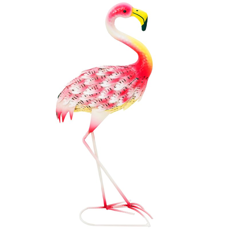 Outsunny Flamingo Garden Statue Ornament, Metal Bird Art Outdoor Statue, Standing Garden Sculpture Gift with Ground Stakes for Pond Landscape Decoration, Pink