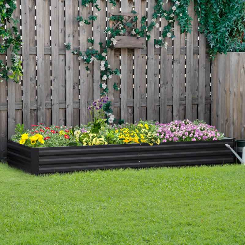 Outsunny 120 x 80cm/241L x 90.5cm Galvanised Raised Garden Bed, Metal Elevated Planter Box with Open Bottom, Outdoor Flower Pot for Growing Flowers, Herbs, Grey