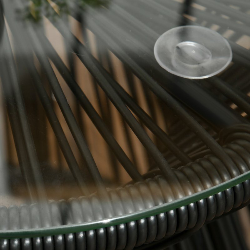 Outsunny Outdoor Coffee Table, Round PE Rattan Side Table with Tempered Glass Table Top, Hollow Drum Design for Garden, Balcony, Patio, Black