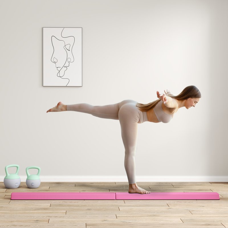 SPORTNOW 7.7ft Folding Gymnastics Beam, Floor Balance Beam for Kids with Anti-Slip Base, Gymnastics Equipment for Home Gym, Training Exercise, Pink