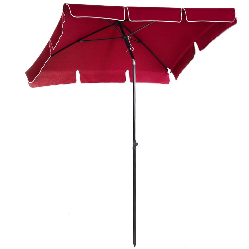 Outsunny 2 x 1.3m Garden Parasol Umbrella, Outdoor Market Table Umbrella with Ruffles & Aluminium Pole, Rectangular Tilting Parasol Sun Shade Canopy, Red