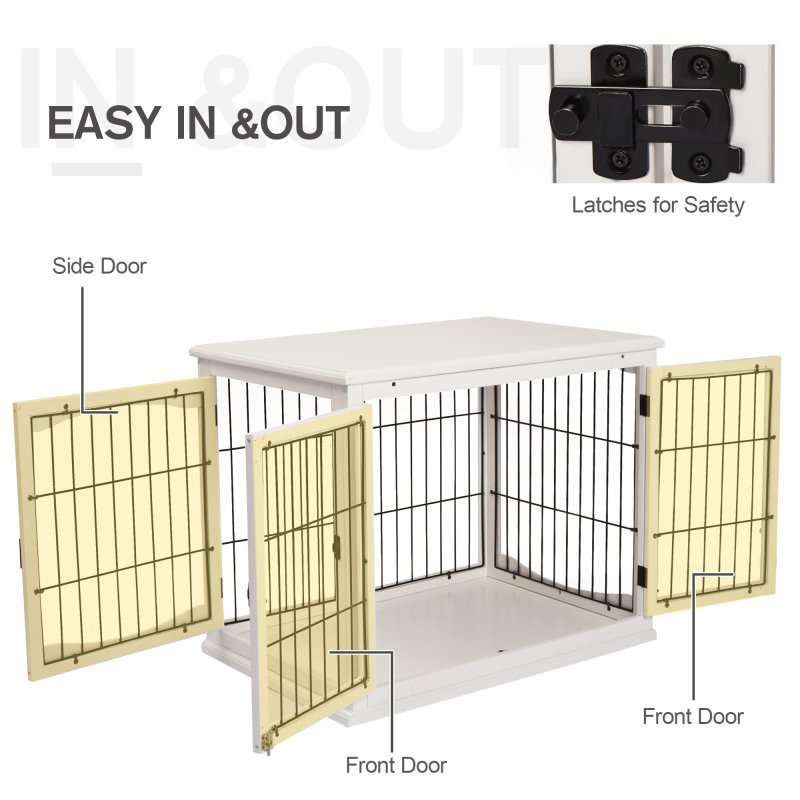 PawHut Dog Crate Furniture, Puppy Crate End Table, Pet Kennel House with 2 Doors for Medium and Small Dogs, 81 x 58.5 x 66 cm, White