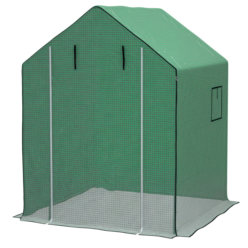 Outsunny Walk-in Greenhouse Cover Replacement with Roll-up Door and Mesh Windows, Reinforced PE Hot House Cover, COVER ONLY, 140 x 143 x 190cm, Green