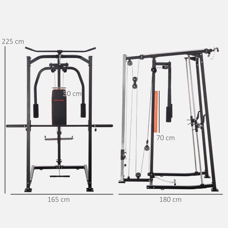 SPORTNOW 3-In-1 Smith Machine, Multifunctional Power Cage with Dual Cable Pulley System, Chest Press Station, 17-Level Squat Rack and Barbell Bar, Home Gym System