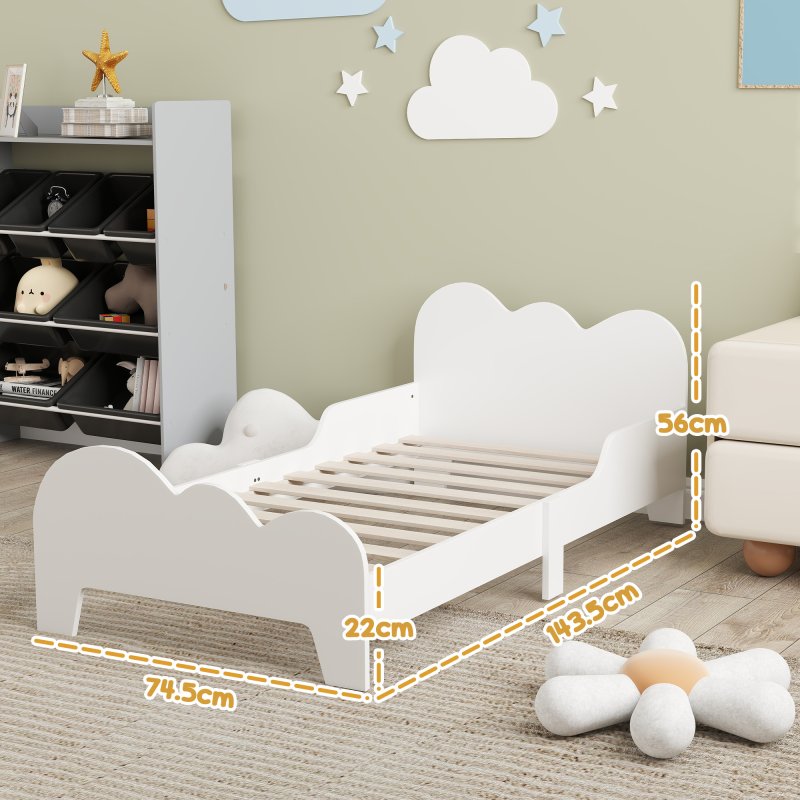 AIYAPLAY Toddler Bed, Cloud-Themed Kids Bed Frame with Safety Rails, Kids Bedroom Furniture, for Ages 3-8 Years, White