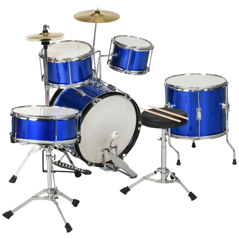 AIYAPLAY Drum Kit for Kids, Full Sized Drum Set with Five Drums, Two Cymbals, Stool, Drumsticks, Pedal, Cymbals, Musical instrument Toy, Blue