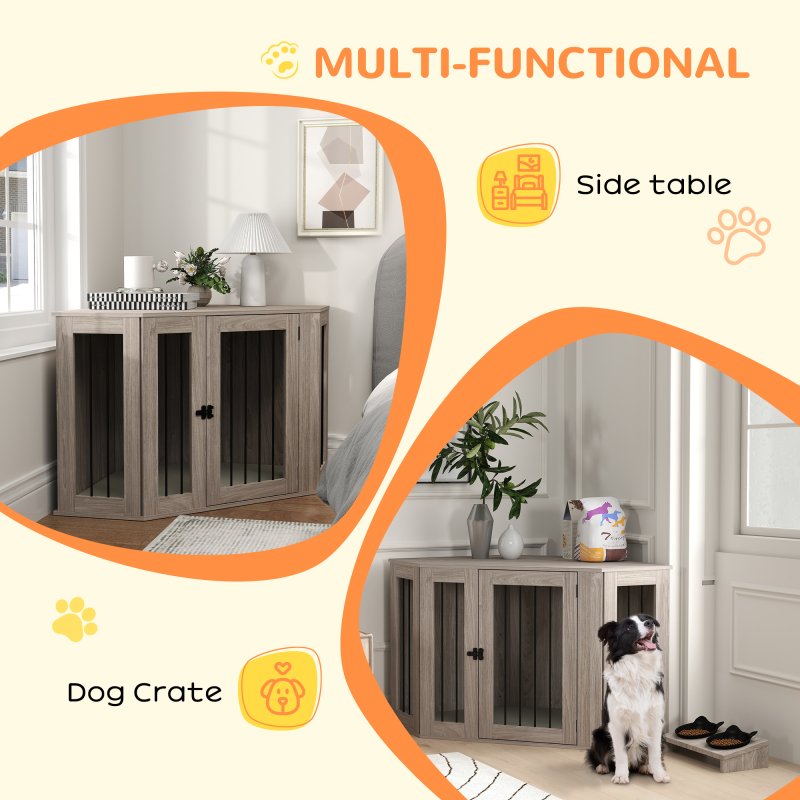 PawHut Dog Crate Furniture, Side Table Dog Kennel with Cushion, Large Door, for Large Dogs - Walnut Brown