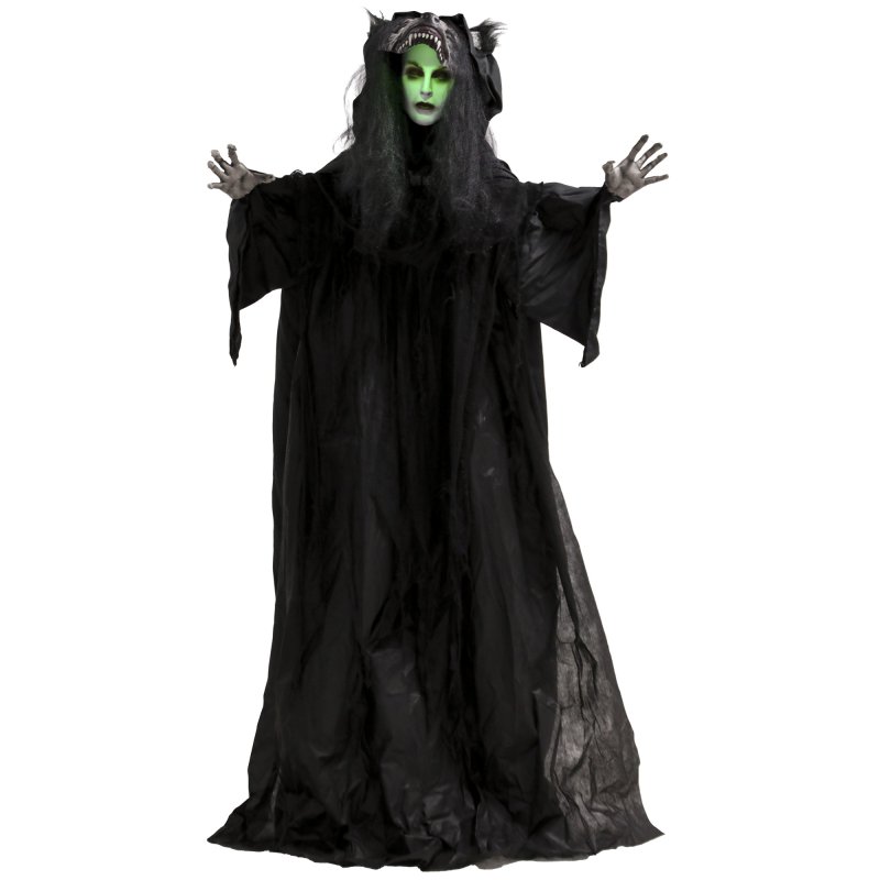 HOMCOM 170cm Life Size Animated Pop-Up Ghost with Werewolf Mask, Halloween Decorations Outdoor Indoor, Scary Halloween Animatronics Decor with Sound Touch Activated, Light Up Animated Prop