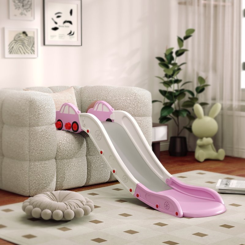 AIYAPLAY Kids Slide, Indoor Toddler Sofa Slide with Extended Length for Bed, Stairs, Easy to Assemble and Store, Pink