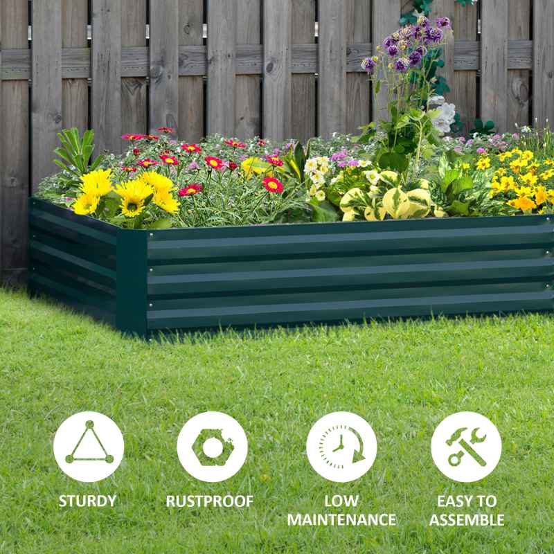 Outsunny 120 x 80cm/241L x 90.5cm Galvanised Raised Garden Bed, Metal Elevated Planter Box with Open Bottom, Outdoor Flower Pot for Growing Flowers, Herbs, Green
