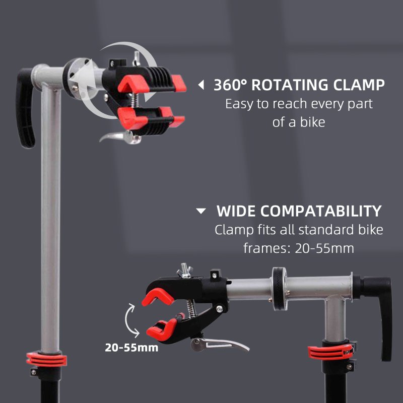 HOMCOM Bike Repair Stand Workstation, Bicycle Maintenance Workstand, Height Adjustable, with Tool Tray & 360 Rotating Adjustable Clamp for Home Mechanic Workshop