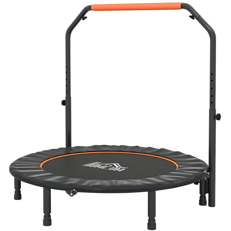 HOMCOM 48" Foldable Mini Trampoline Fitness Trampoline Rebounder for Adults with Adjustable Foam Handle, for Indoors, Outdoors, Cardio Training, Orange