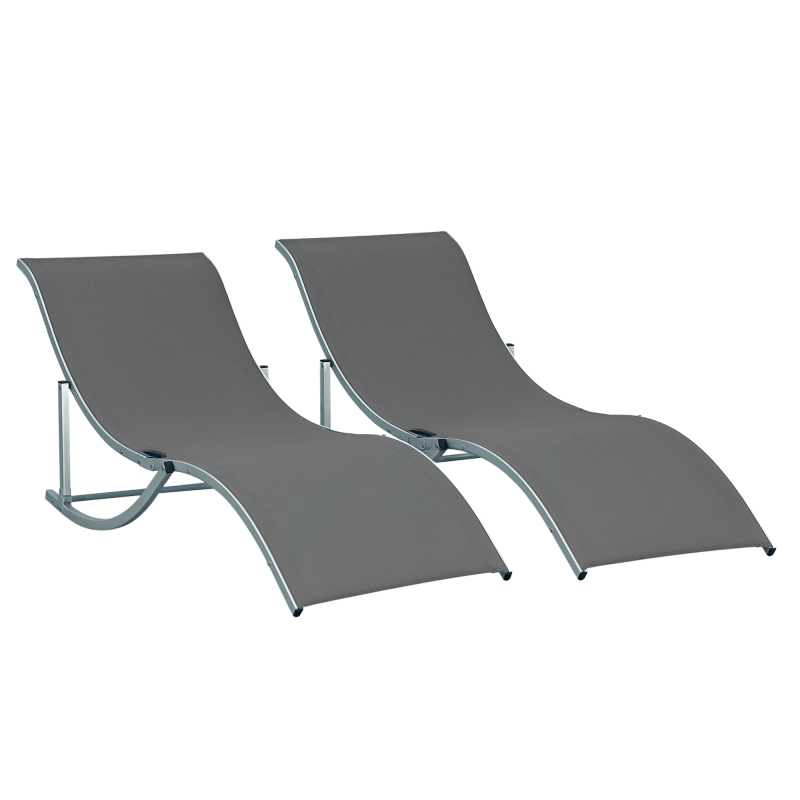 Outsunny Set of 2 S-shaped Foldable Lounge Chair Sun Lounger Reclining Outdoor Chair for Patio Beach Garden, Grey