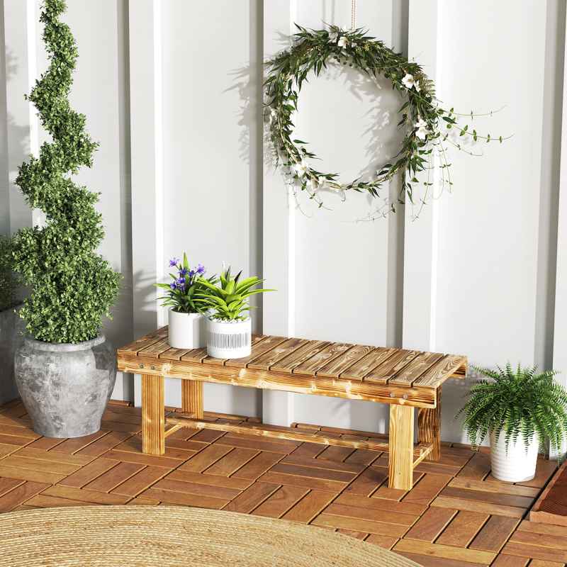 Outsunny 1 Piece 2-seater Outdoor Indoor Wooden Garden Bench Fir Patio Loveseat, 110L x 38W x 35Hcm, Carbonised