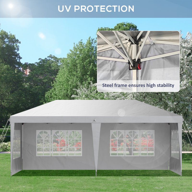 Outsunny 3 x 6m Garden Pop Up Gazebo, Height Adjustable Marquee Party Tent with Sidewalls, Storage Bag, White