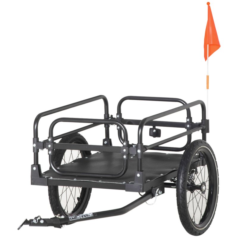 HOMCOM Steel Bike Trailer with Triple Safety Features, Wagon Bicycle Trailer with Suspension, 2 Wheels Outdoor Storage Carrier, 40kg Max Load, Black