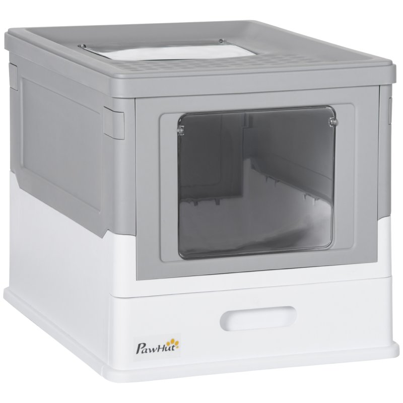 PawHut Cat Litter Tray with Hood Enclosed Cat Litter Box Pet Toilet w/ Lid, Scoop, Front Entry, 47.5 x 35.5 x 36.7cm - Grey