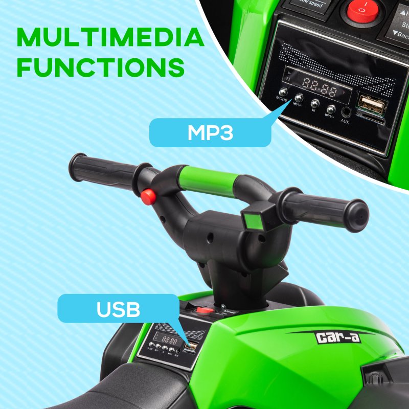 HOMCOM 12V Electric Quad Bike for Kids Ride On Car Toy, with Forward Reverse Functions, LED Headlights, Music, for Ages 3-5 Years - Green