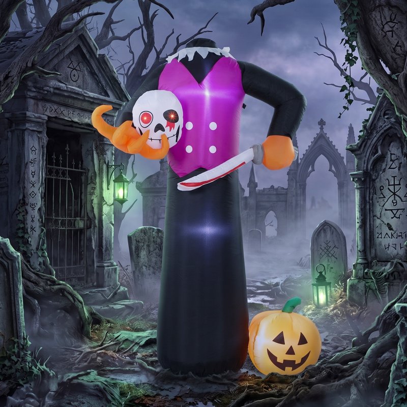 Outsunny 6 FT Halloween Inflatable Headless Skeleton, Scary Halloween Decoration, Inflatable Skeleton Blow Up Decoration with Built-in Colourful LED Lights for Garden Indoor Outdoor Decor
