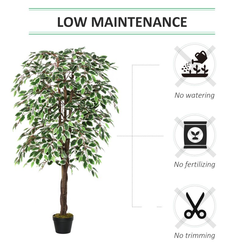 Outsunny 160cm/5.2FT Artificial Ficus Silk Tree with Nursery Pot, Decorative Fake Plant, for Indoor Outdoor D??cor