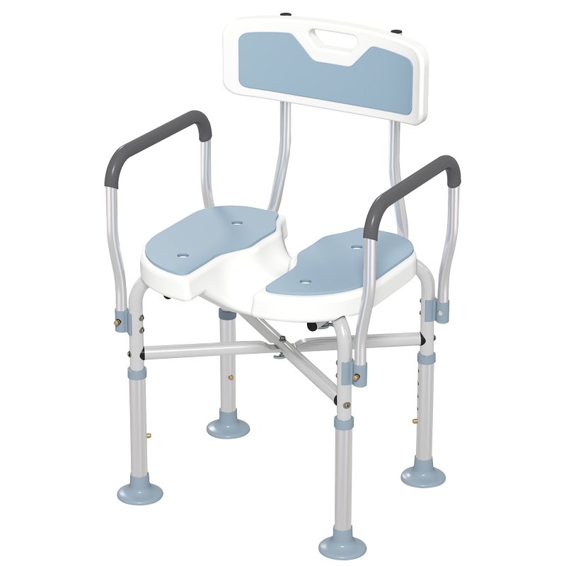 HOMCOM Shower Chair with Upgraded U-shaped Seat and Reinforced Crossbars, Height Adjustable Padded Bath Chair with Non-slip Feet for Elderly Seniors Disabled Handicap, Tool-Free Assembly