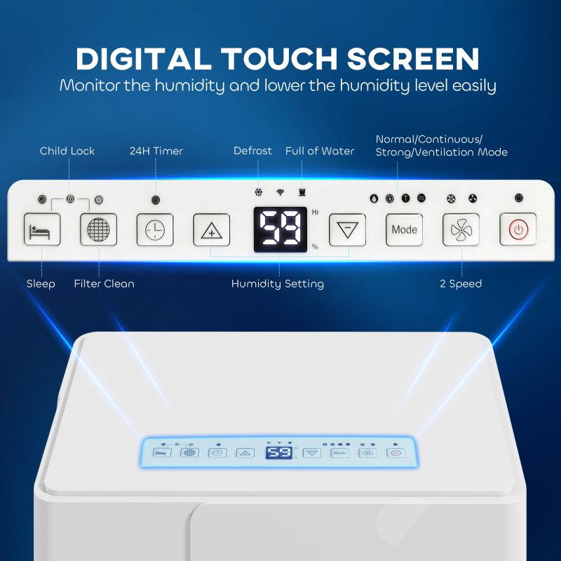 HOMCOM 30L/Day Dehumidifier with Activated Carbon Air Filter, Continuous Drainage, 4.7L Water Tank, 24H Timer, Dehumidifier for Home Damp, Bedroom, Condensation, Mould, Laundry Drying