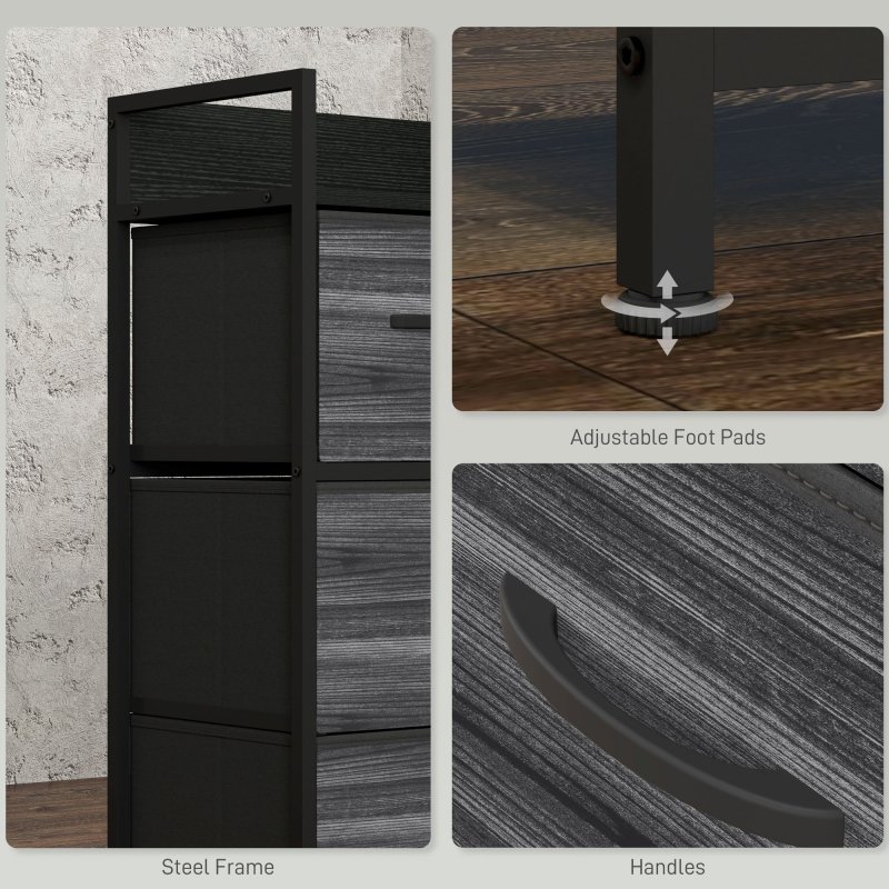 HOMCOM Bedroom Chest of Drawers, Fabric Dresser with 4 Drawers, Storage Organiser Unit with Open Shelf and Metal Frame for Living Room, Entryway