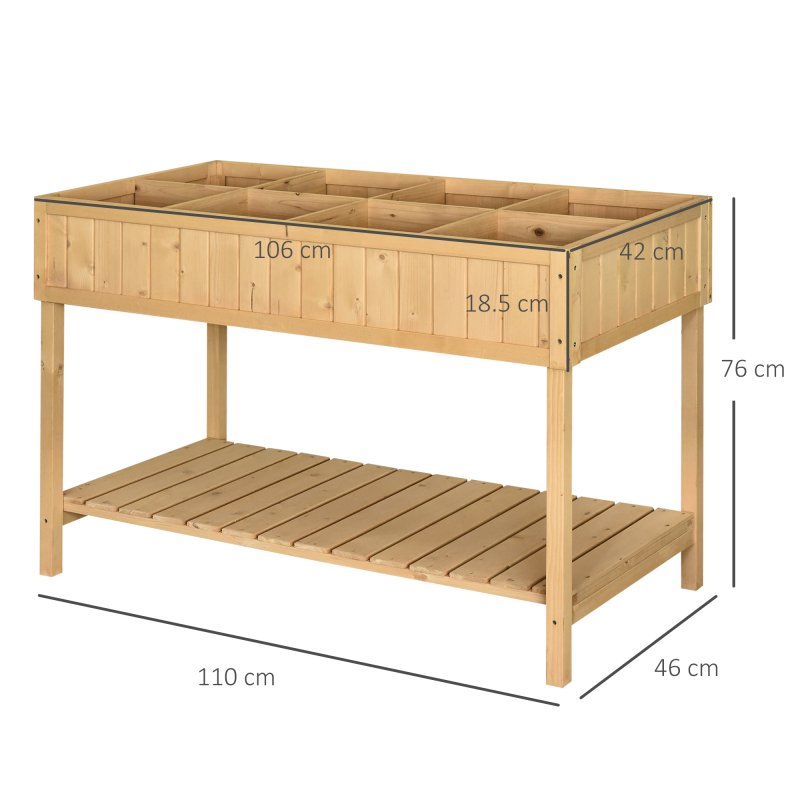 Outsunny Wooden Herb Planter with 8 Pocket, Raised Bed Container Garden Planter Boxes, 110L x 46W x 76Hcm, Natural