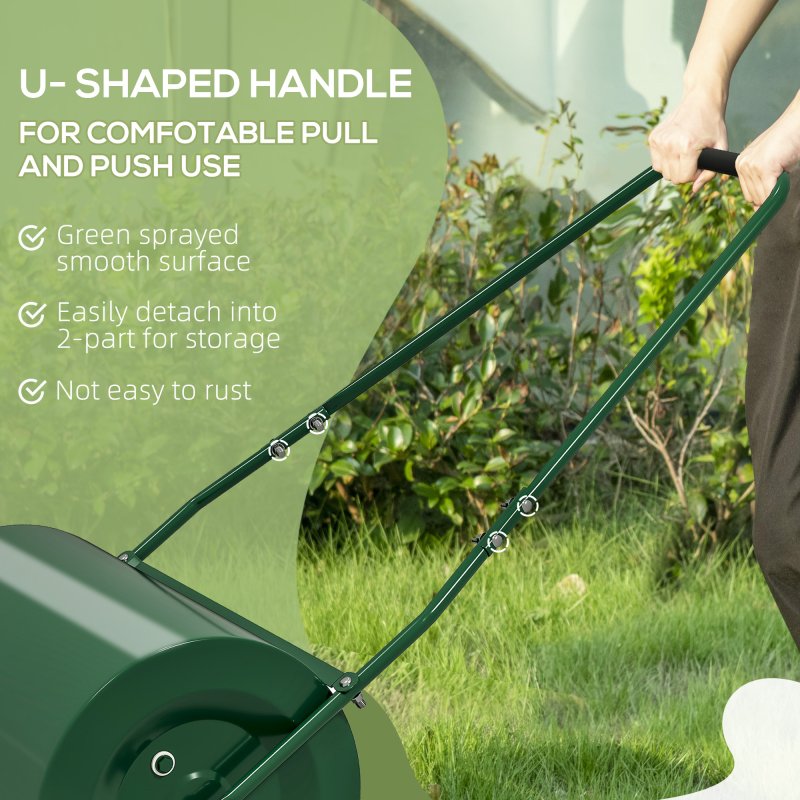 Outsunny 63 L Heavy Duty Water Or Sand Filled 30cm Garden Steel Lawn Roller Drum - Dark Green