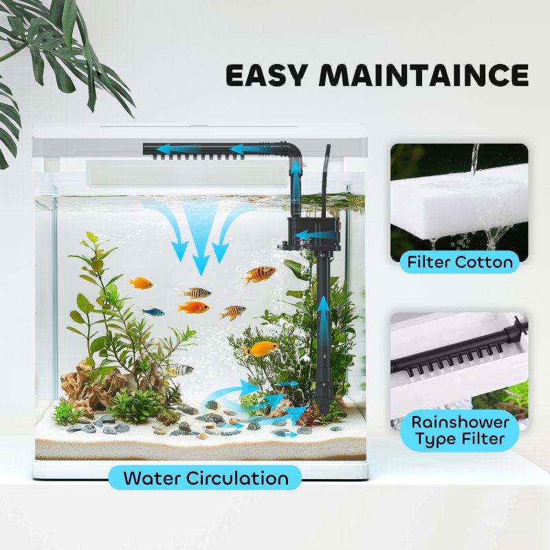 PawHut Aquarium, 13L Glass Fish Tank with Filter, LED Lighting, Water Pump, for Bettas, Guppies, Mini Parrot Fishes, Shrimp, Goldfish, 29 x 20 x 30.5cm