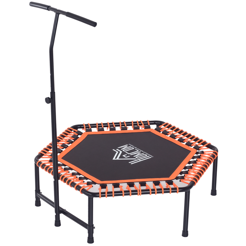 HOMCOM 48" Mini Fitness Trampoline Rebounder Indoor Outdoor Mini Jumper with Adjustable Handle Hexagonal Orange