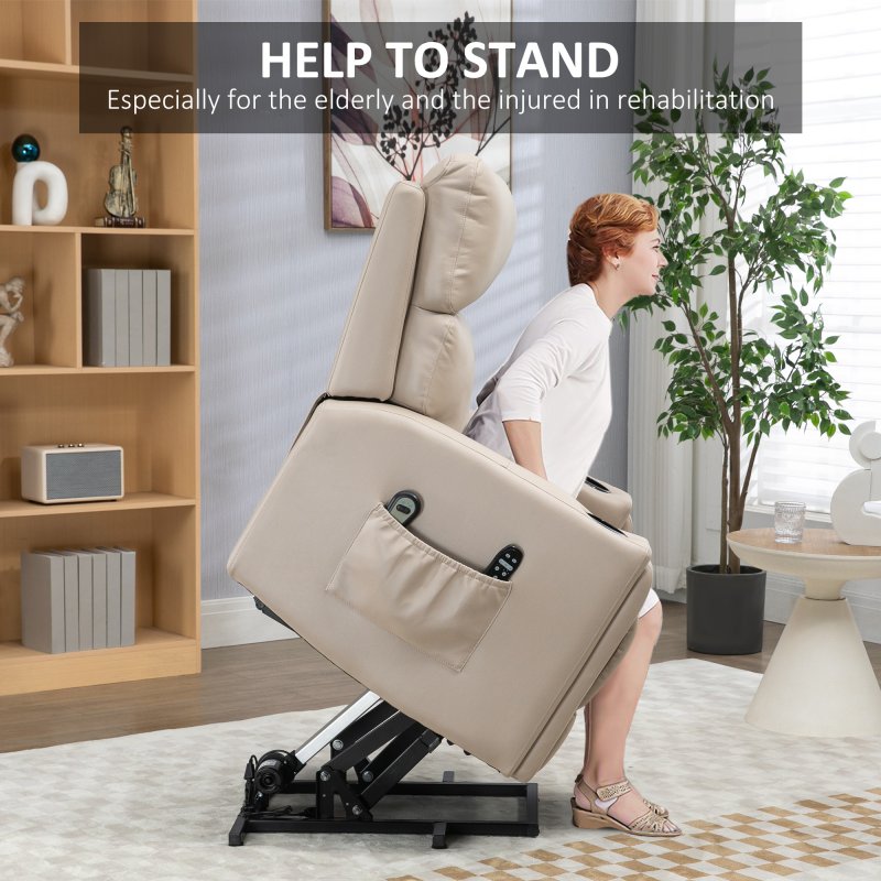 HOMCOM Riser and Recliner Chair for the Elderly, Electric Microfibre Upholstered Lift Chair with Vibration Massage and Heat, Quick Assembly, Remote Control, Cup Holders, Side Pockets, Beige