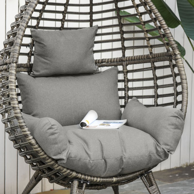 Outsunny Garden Egg Chair, Teardrop Outdoor PE Rattan Chair with Full-body Soft Padded Cushion, Mixed Grey