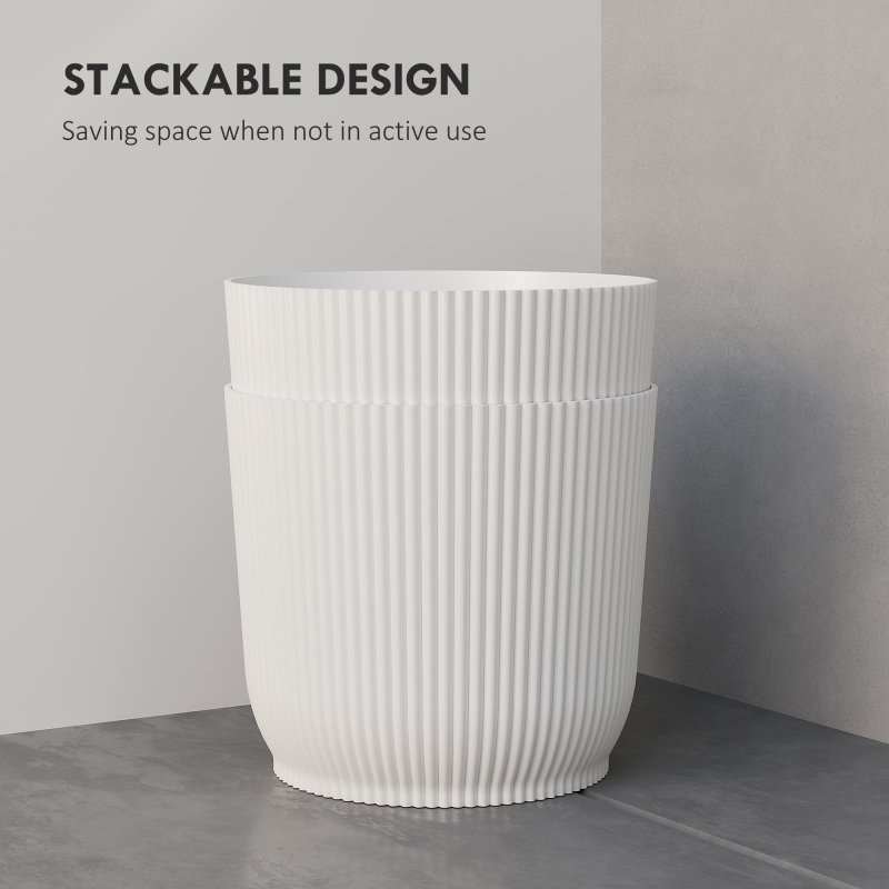 Outsunny Set of 2 Plastic Round Plant Pots Outdoor 22cm, Garden Planters, Flower Pots for Garden Decoration, Patios, Indoor, Outdoor, Home, White