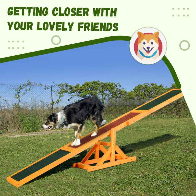 PawHut Wooden Pet Seesaw for Big Dogs, Agility Training Equipment for Dogs with Anti-Slip surface, 180 x 30 x 30cm - Natural