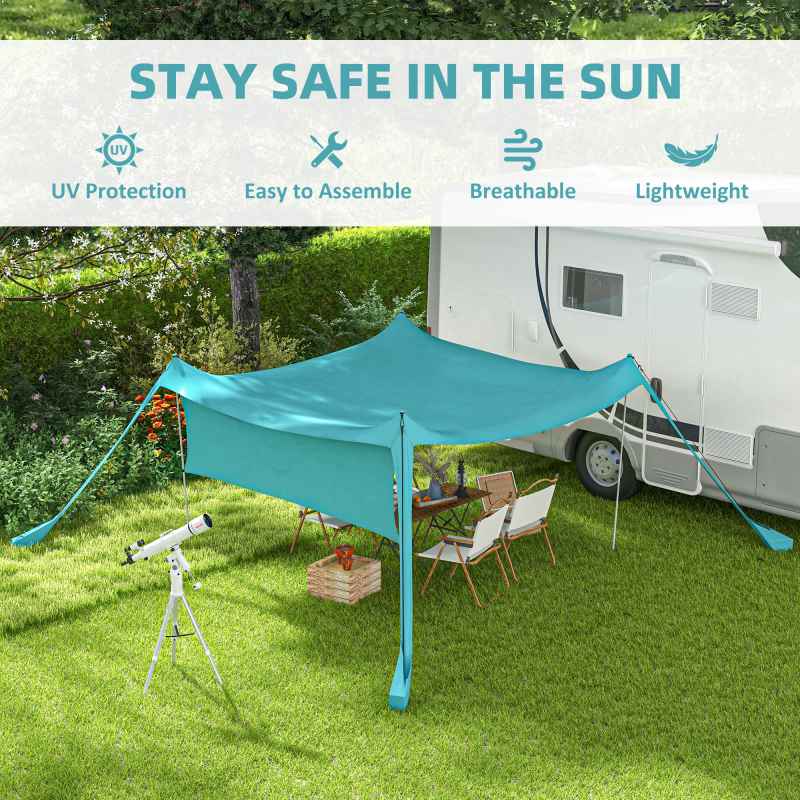 Outsunny Beach Tent, Sunshade Event Shelter with Detachable Sidewall, Reinforced Corners, Stability Poles and Carry Bag, for Camping, Trips, Fishing, Picnics, 3 x 3 m, Sky Blue