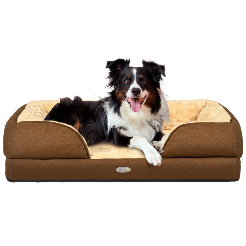 PawHut Dog Sofa Bed Pet Bed Dog Mattress with Removable Washable Cover, Anti-Slip Bottom, for Medium Sized Dogs, 90L x 69W x 21Hcm - Brown