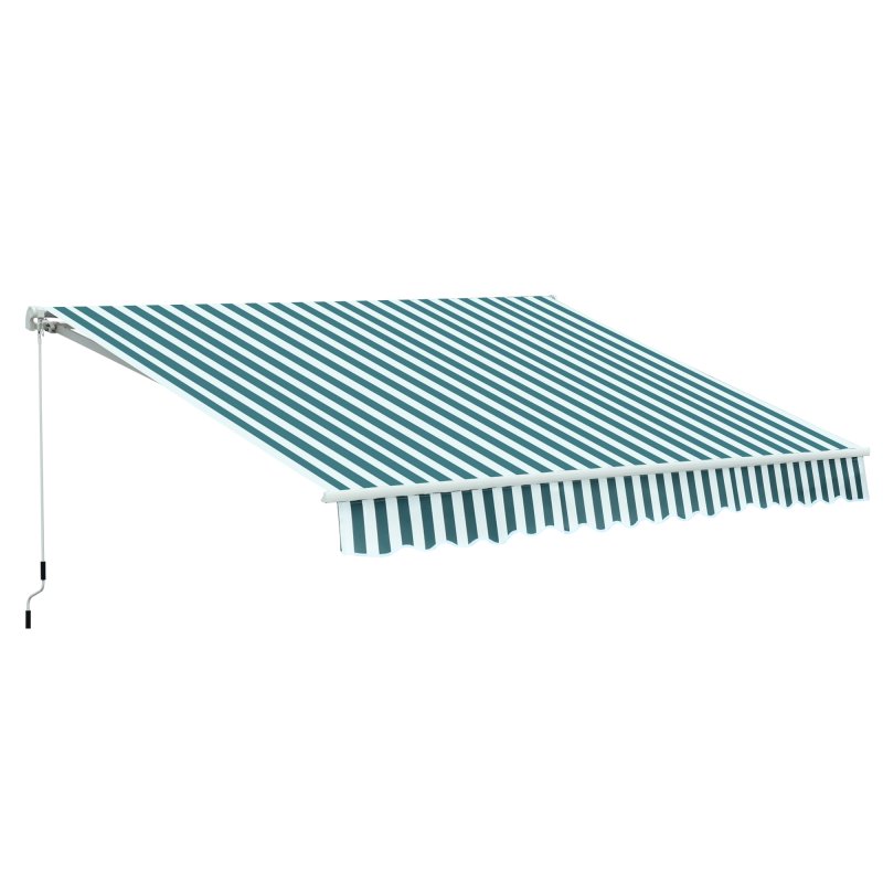 Outsunny 3m x 2.5m Garden Patio Manual Awning Canopy Sun Shade Shelter with Winding Handle Retractable Green and White