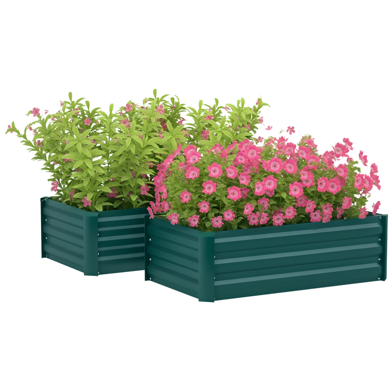 Outsunny Set of 2 Raised Garden Bed, Outdoor Planter Box with Galvanised Steel Frame for Growing Vegetables, Flowers and Herbs, 100 x 60 x 30cm, Green