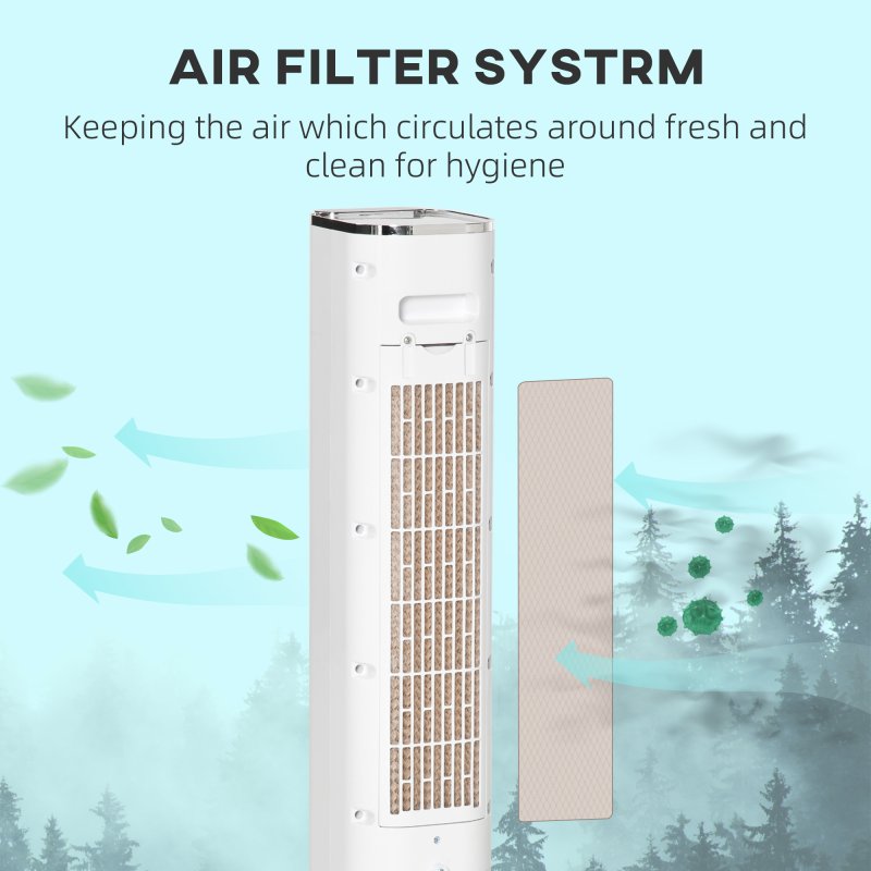 HOMCOM Portable Air Cooler, 6L Tank with 3 Ice Packs, Oscillating Evaporative Air Cooler Fan with 3 Modes & Speed, 10H Timer, Detachable & Washable Filter, LED Display & Remote Control for Home, White