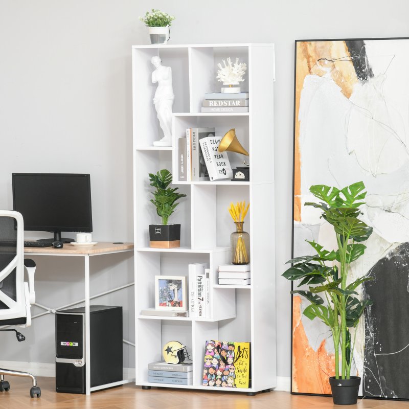 HOMCOM 8-Tier Freestanding Bookcase w/ Melamine Surface Anti-Tipping Foot Pads Home Display Storage Grid Stand Bedroom Living Room Furniture Modern Style 