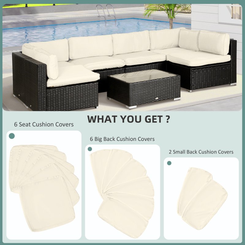 Outsunny Replacement Cushion Covers for Garden Sofa Set, Garden Rattan Sofa Cushion Polyester Cover Replacement Outdoor - No Cushion Included, Cream